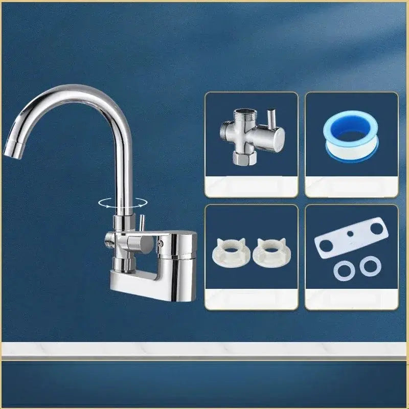 Chrome basin faucet by Simples Market, multifunctional deck-mounted single-handle mixer valve with high-arc spout