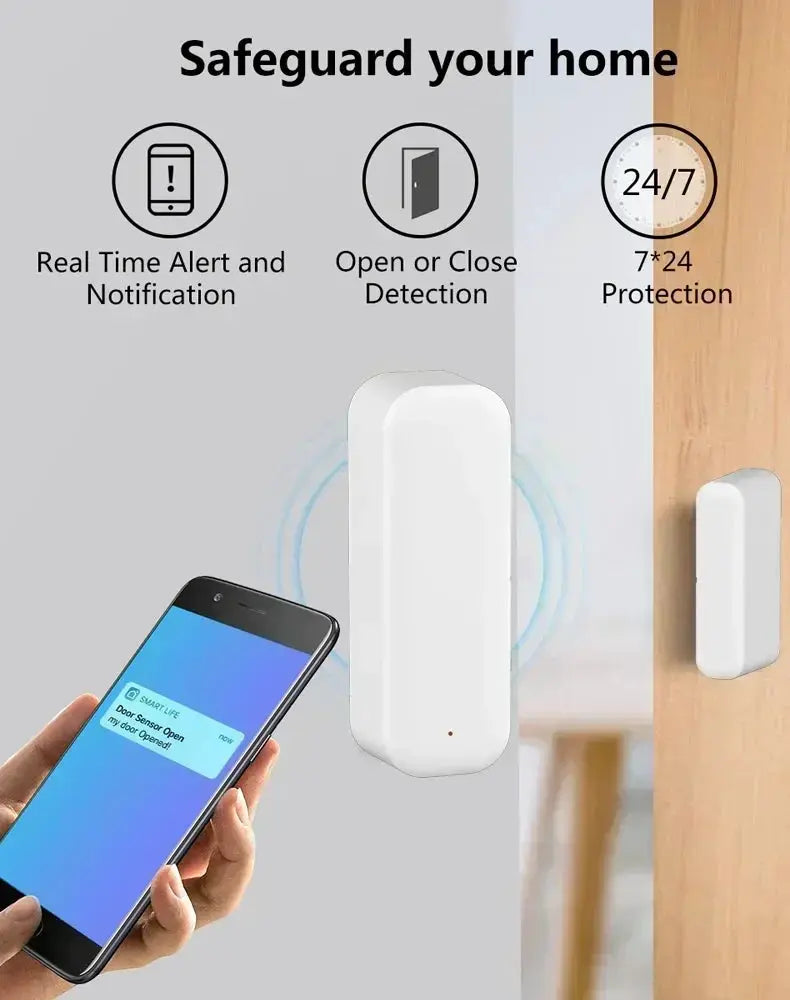 2-piece white door/window contact sensor set by Simples Market for Tuya Zigbee with app control