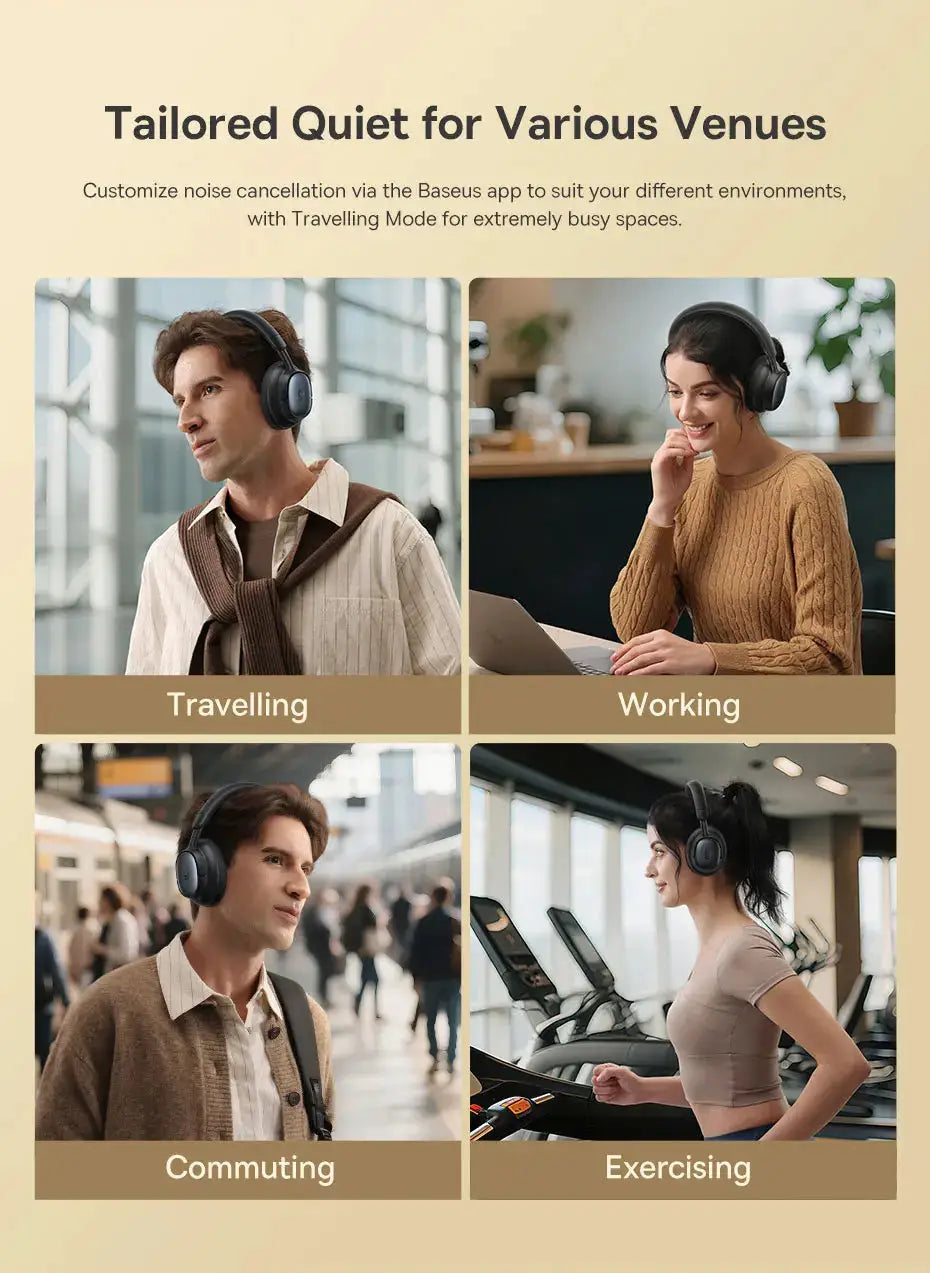 Baseus Bowie MH1 Bluetooth over-ear headphones by Simples Market, 48dB ANC, hi-res LDAC, 4 scenes