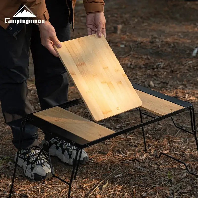 CampingMoon Bamboo Board BBQ CKP25 Portable Outdoor Camping Wooden Tabletop Dish Tray