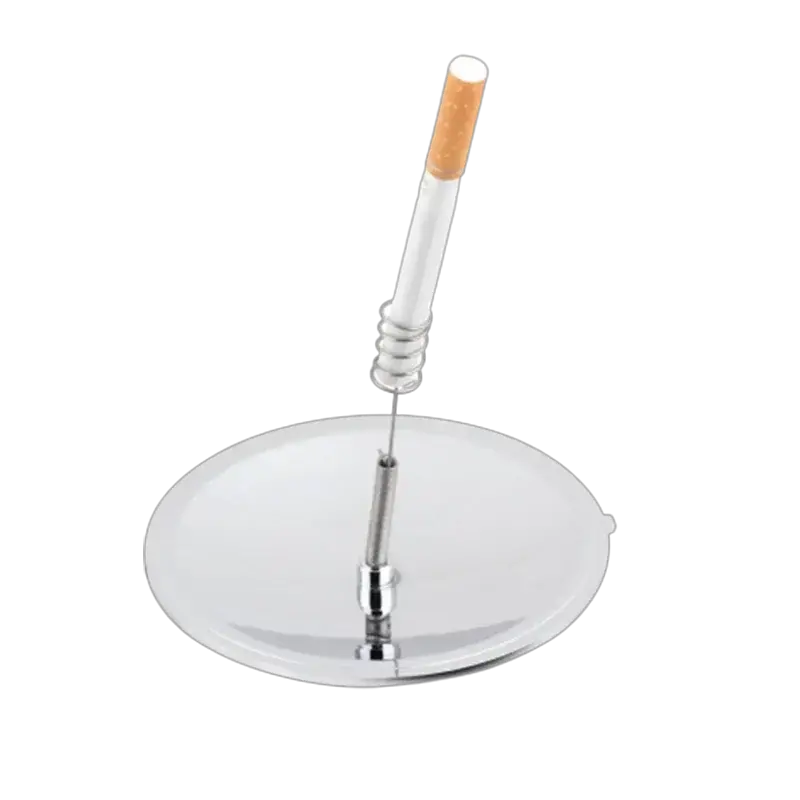 Solar outdoor fire starter lighter; silver metal base with white shaft and wooden handle.