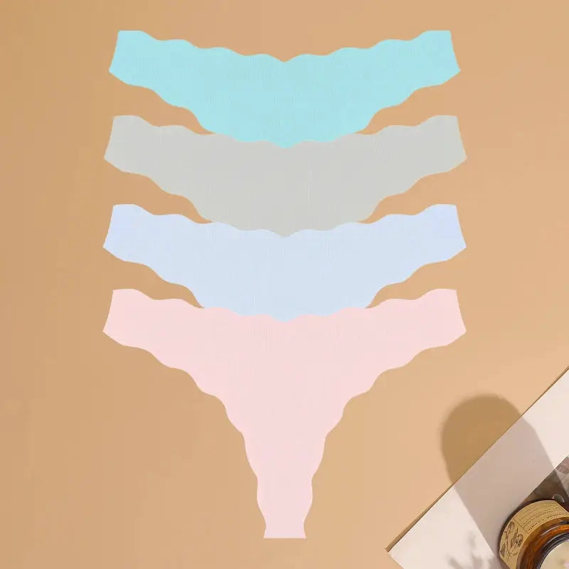 4-pack seamless thong underwear for women in pastel colors (mint, beige, light blue, pink)