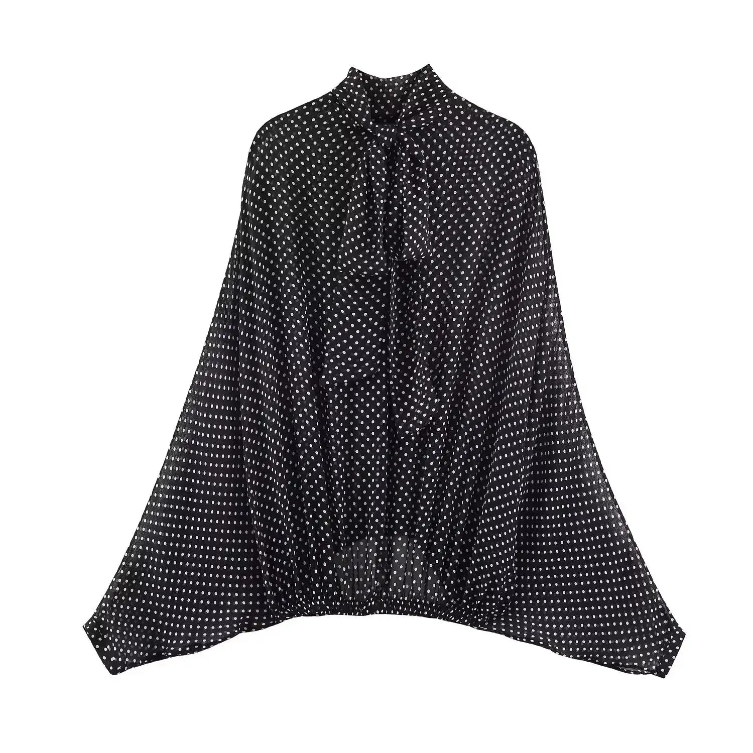 Polka Dot Two Piece Outfits For Women Bow Tie Blouse And Midi Skirt