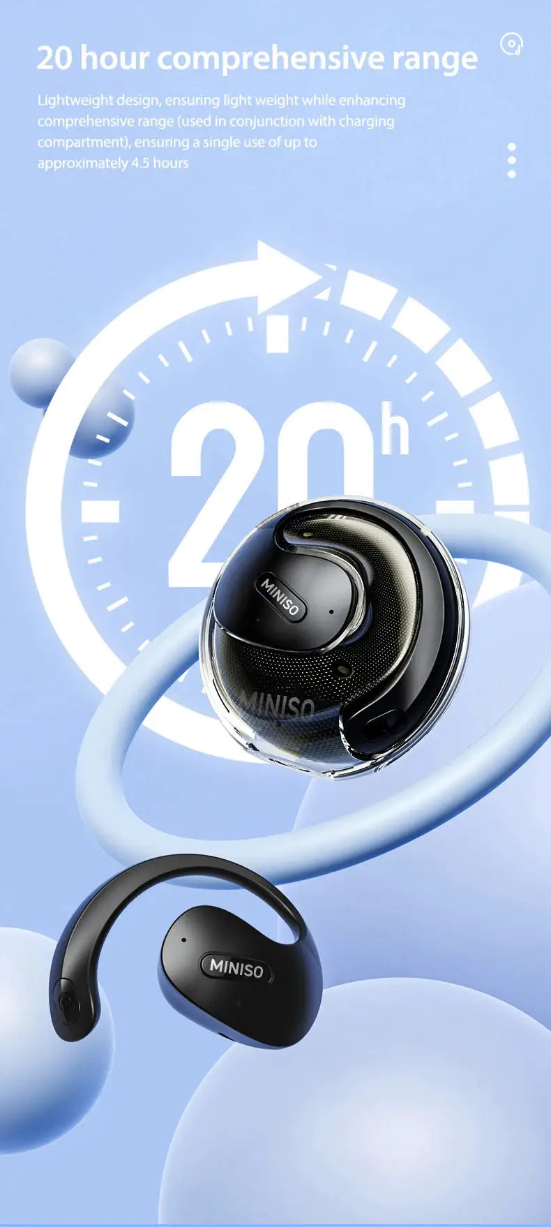 MINISO X15Pro translator Bluetooth headset and wireless earphones, black, 2 devices shown