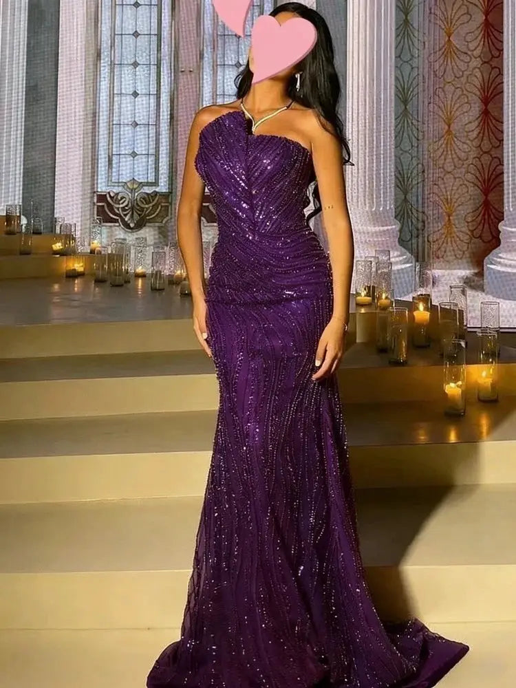 Elegant Vintage Pink Mermaid Evening Dress Beaded Lace Long Gown