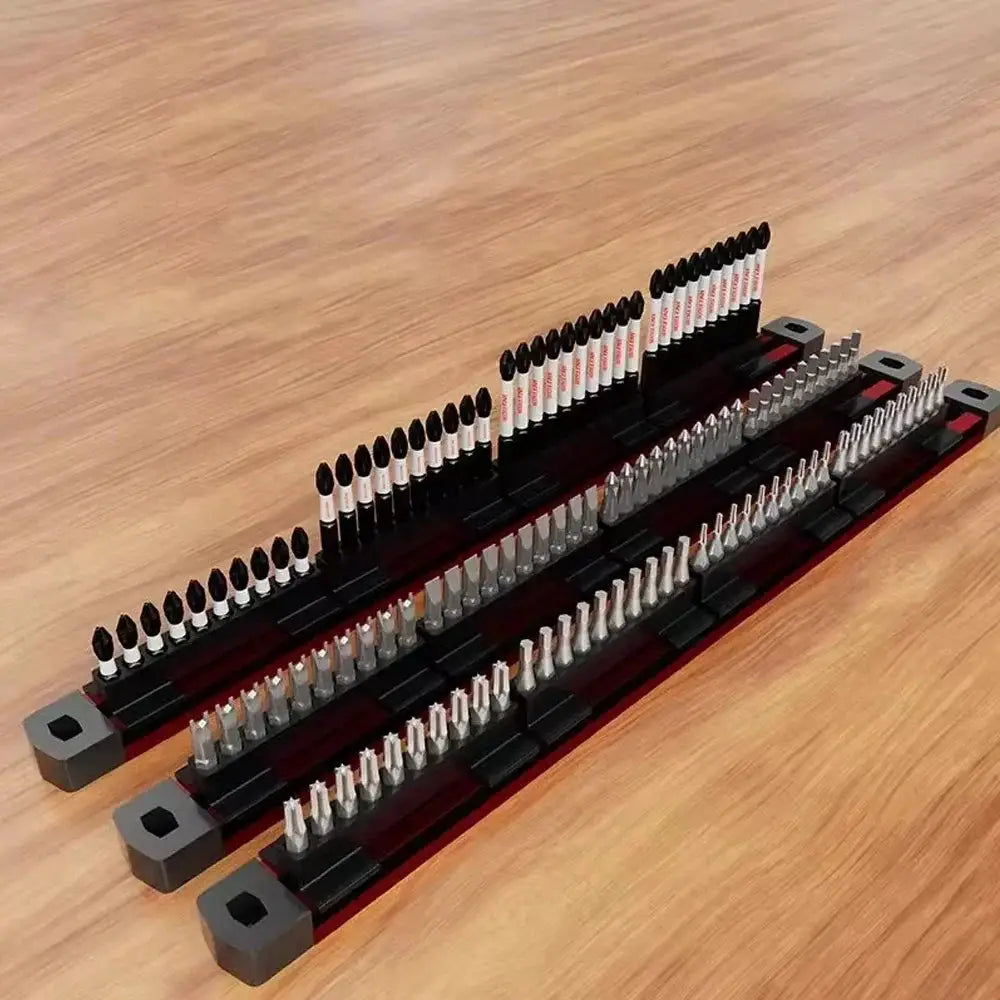 Magnetic screwdriver bit holder organizer, 40-slot tool rack in black and red by Simples Market