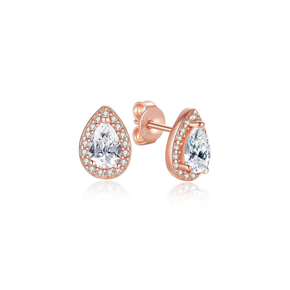 925 Sterling Silver Stud Hoop Earrings For Women Crystal Zircon Rose Gold Crown Heart Infinity Bee Design Jewelry