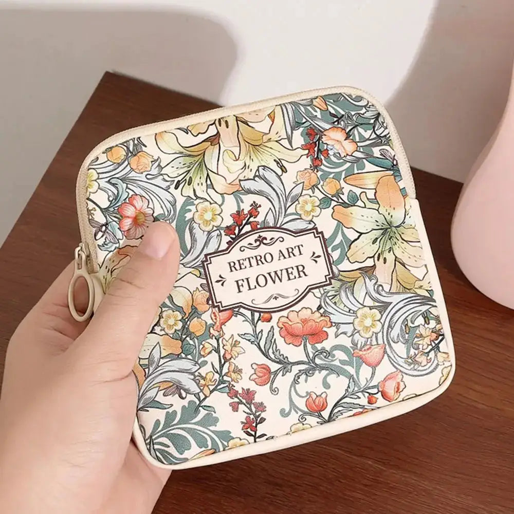 Creative PVC Floral Print Large Capacity Multipurpose Storage Bag For Sanitary Pads Coins And Cosmetics