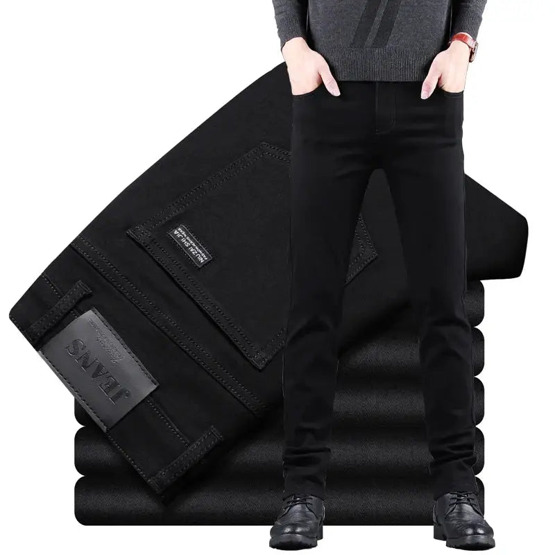 Men's black slim denim jeans with straight leg by Simples Market