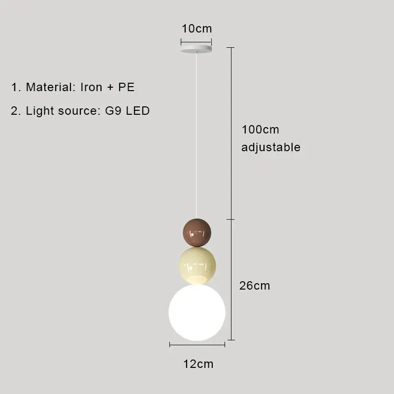 Nordic pendant light by Simples Market; three stacked brown, cream, and white spheres, G9 LED, with 100 cm adjustable cord.