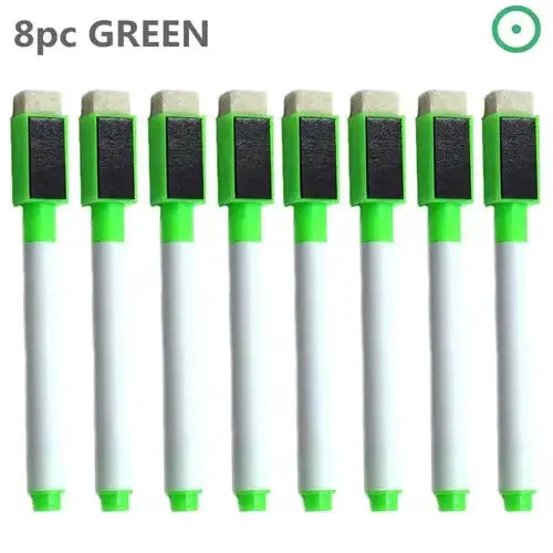 8pc magnetic green whiteboard markers with built-in erasers by Simples Market