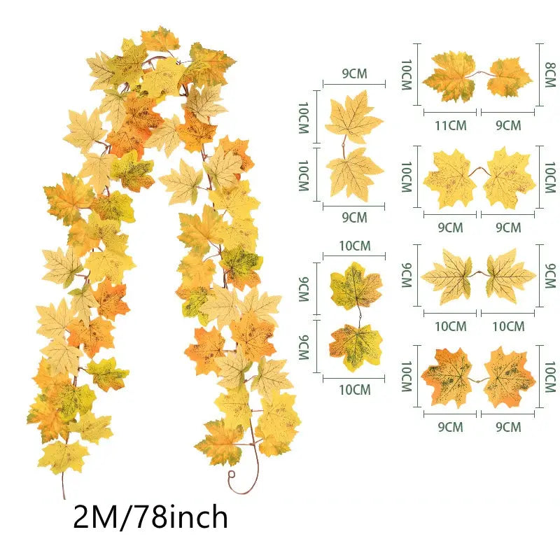 200cm Autumn Maple Leaf Wreath by Simples Market with yellow-orange artificial leaves for home decor