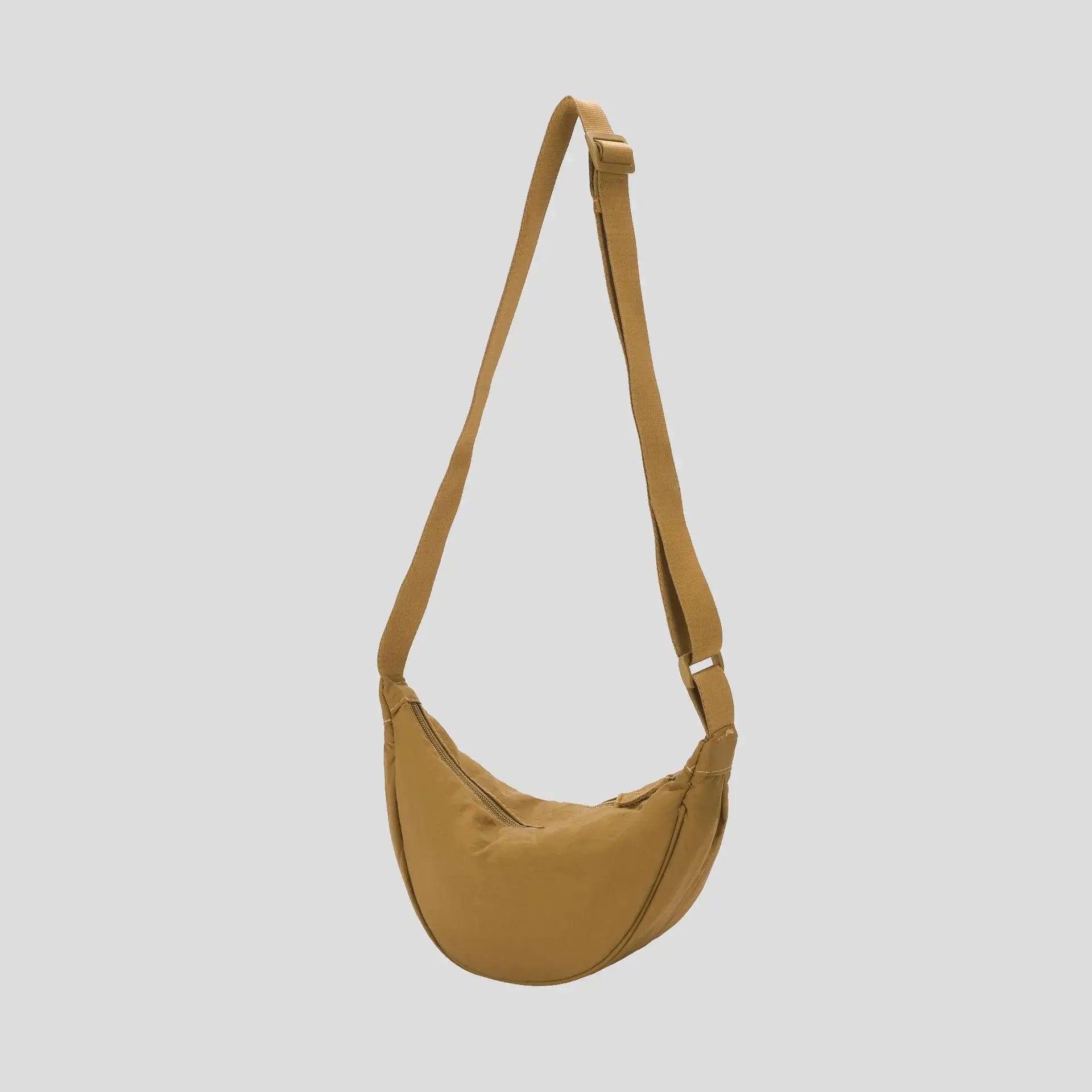 Casual nylon hobo crossbody bag, tan with adjustable strap, large capacity