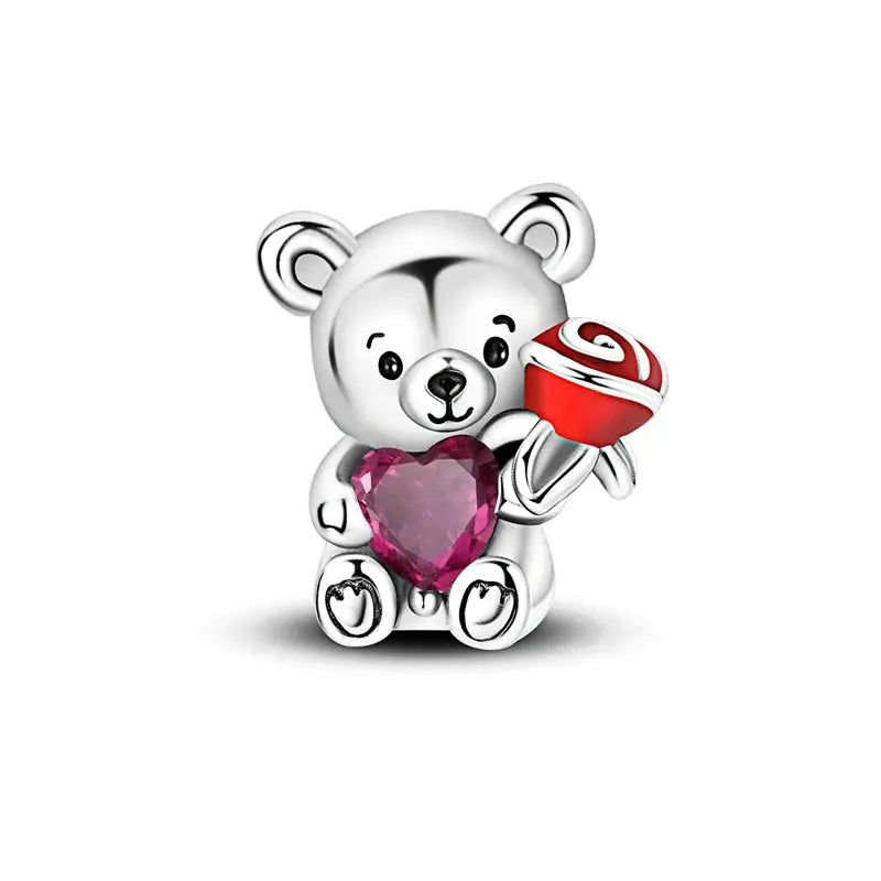 Pink Charms 925 Sterling Silver Heart Bow Perfume Bottle Charms Beads Pendants Fit Bracelet DIY Jewelry Making Women