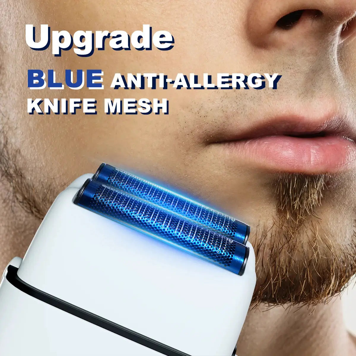 ROSYOUS RS620 electric shaver with blue double-foil mesh and white body