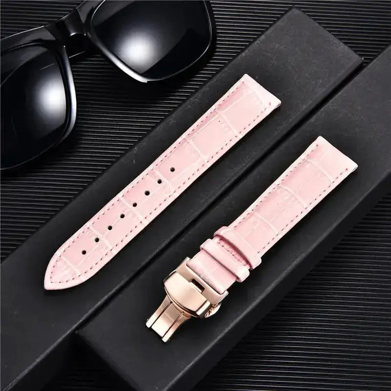 Remzeim Bamboo Pattern Genuine Leather Watch Strap First Layer Cowhide With Steel Butterfly Buckle 18mm 20mm 22mm 24mm