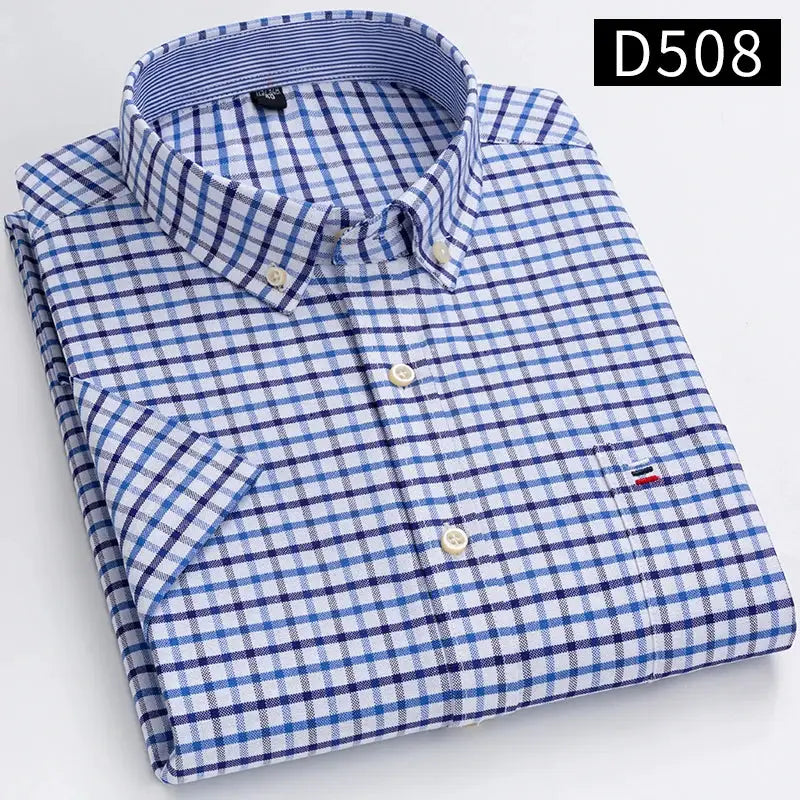 Simples Market men's blue and white cotton plaid Oxford shirt, button-down collar, regular fit