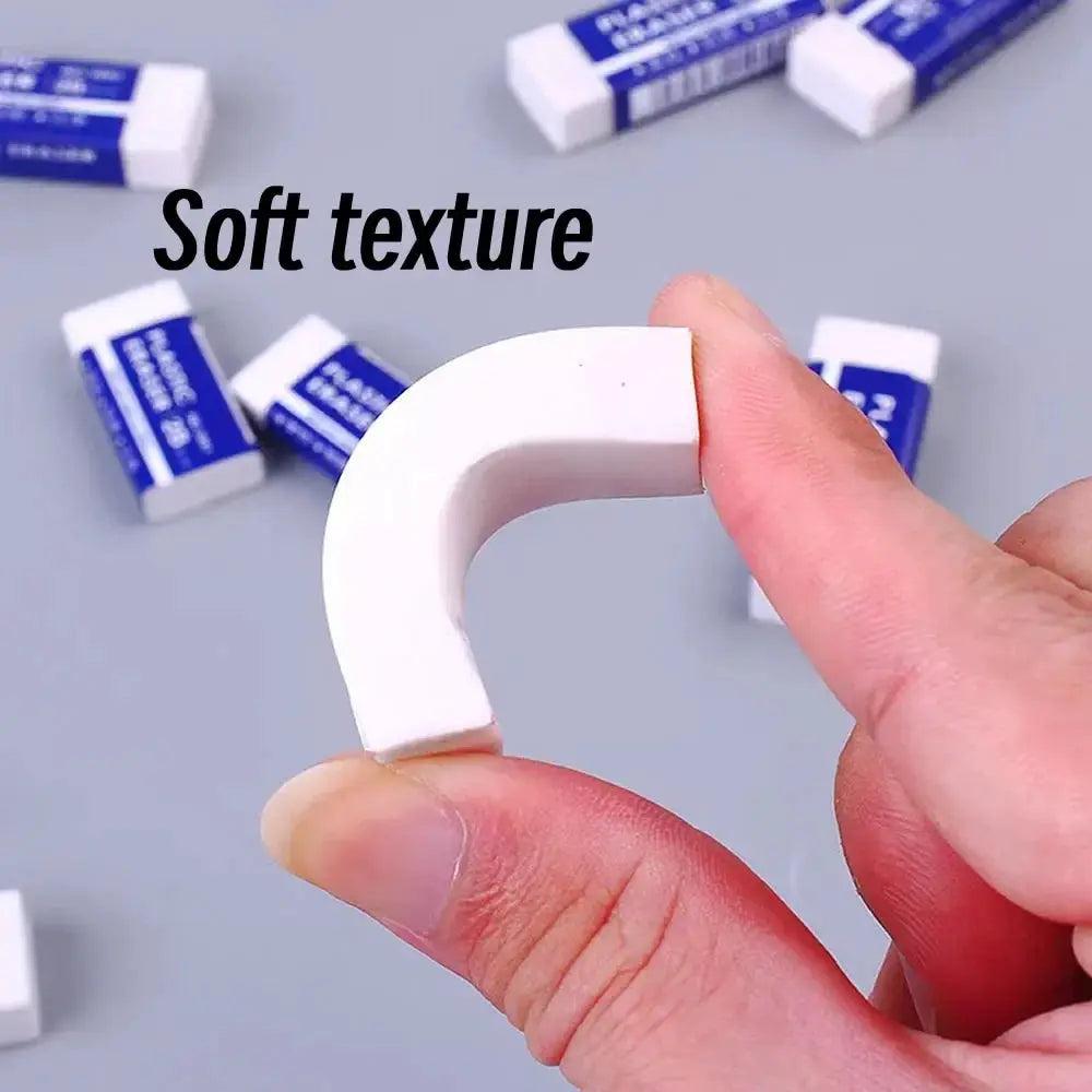 White curved 2B eraser set; soft, mess-free rubber erasers for school, exams and office (1/10/30 pcs)