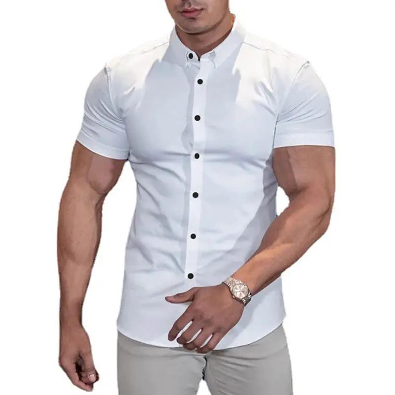 Simples Market men's white slim-fit short-sleeve dress shirt
