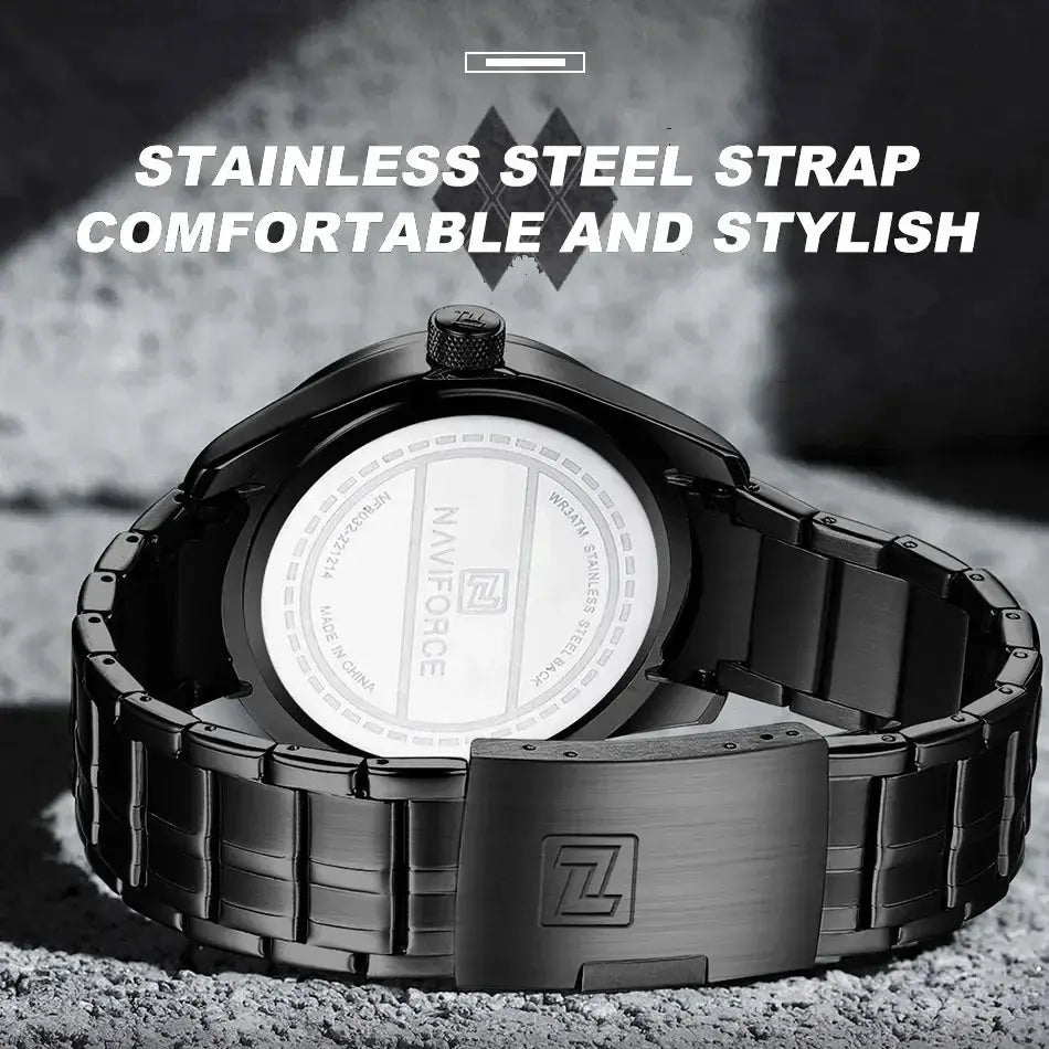 NAVIFORCE men's watch with stainless steel strap, black finish.
