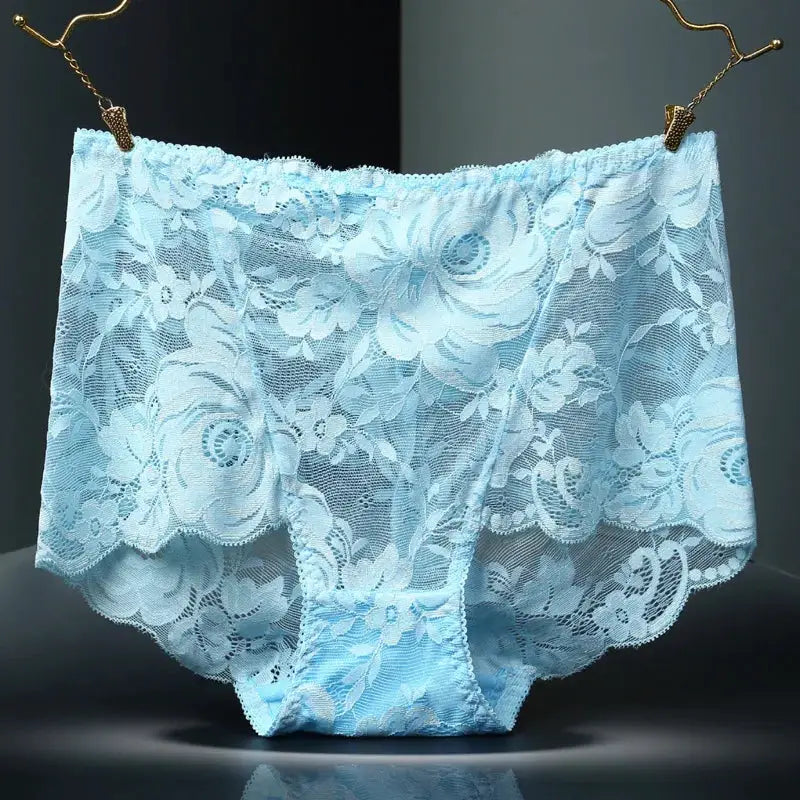 Plus-size lace high-waist panties by Simples Market in light blue