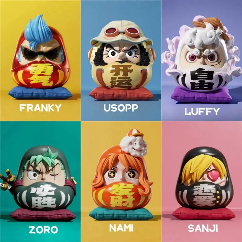 One Piece Q Version 6cm PVC Figurines Nika Luffy Zoro Sanji Nami Set Mini Statue Model Toy Car Ornament