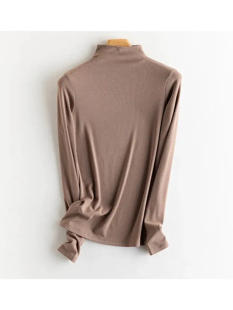 SuyaDream Women Silk Viscose Thermal Base Layer Top With Turtleneck For Warmth And Style
