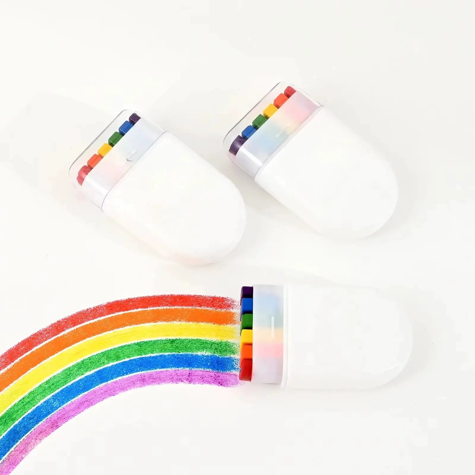 6-Color Rainbow Crayon Paint Sticks by Simples Market, white cylindrical bodies with clear caps, two shown