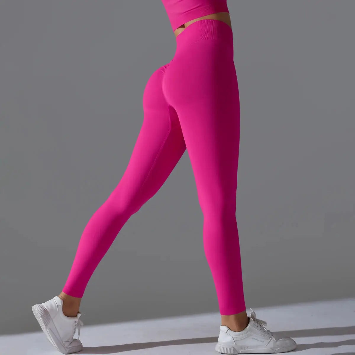 Women's seamless yoga leggings in bright pink, high-waist tummy-control with scrunch butt lift, Simples Market