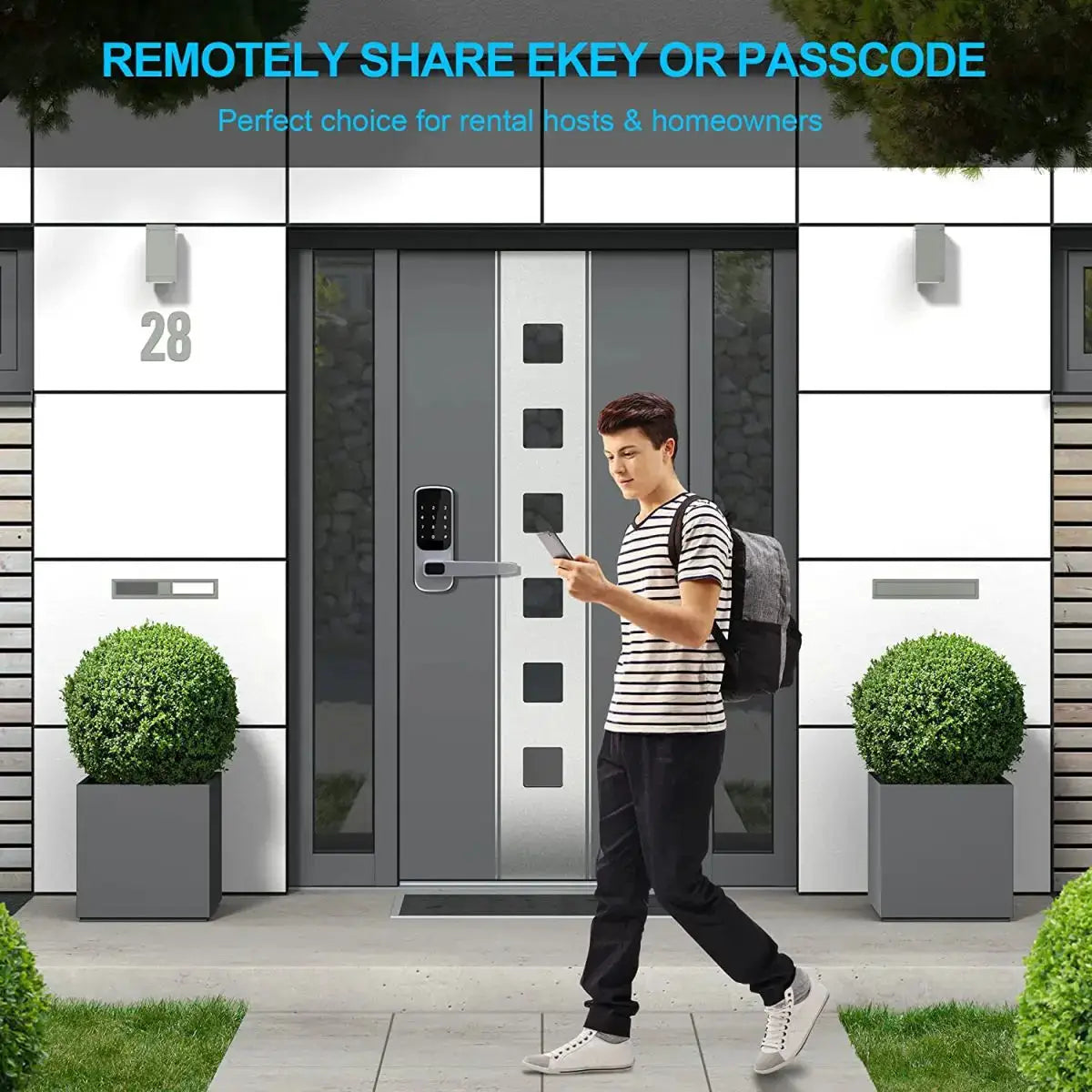 Simples Market WiFi smart gray door lock with biometric fingerprint, passcode, card, key and USB emergency charger