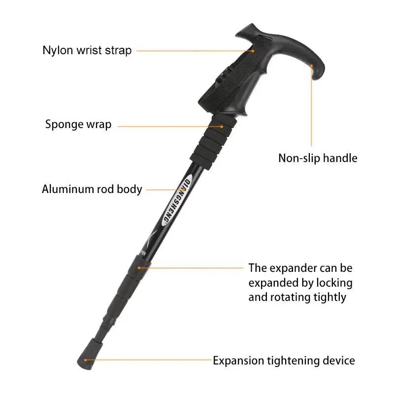 Outdoor Folding Trekking Pole 4 Section Portable Telescopic Hiking Stick Lightweight For Camping And Climbing