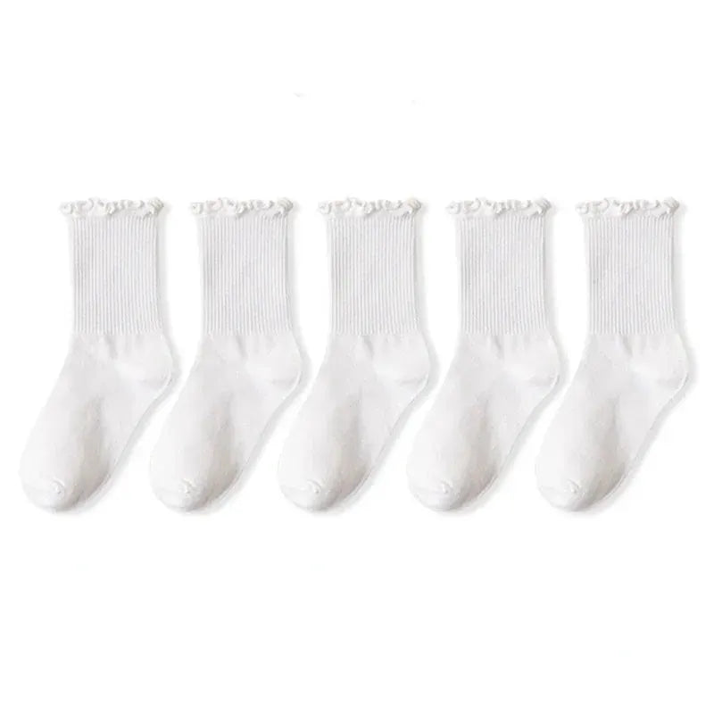 Cotton Ruffles Ankle Socks For Women Lolita Kawaii Korean Style Spring Black White 1 3 5 Pairs