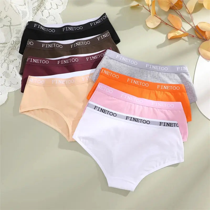 FINETOO cotton women's underwear set, 9pc low-rise briefs in assorted colors