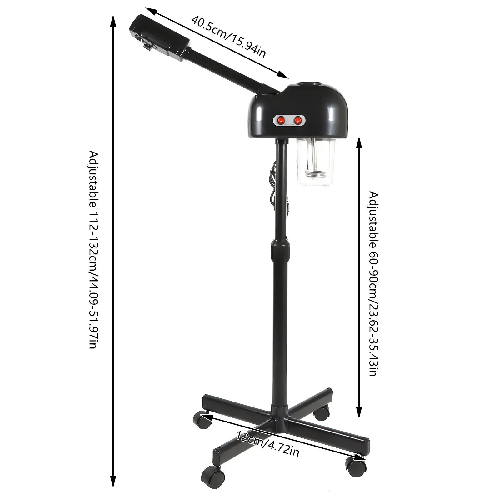 Ozone facial steamer on an adjustable-height rolling stand, black with 750ml reservoir and 360° rotatable sprayer