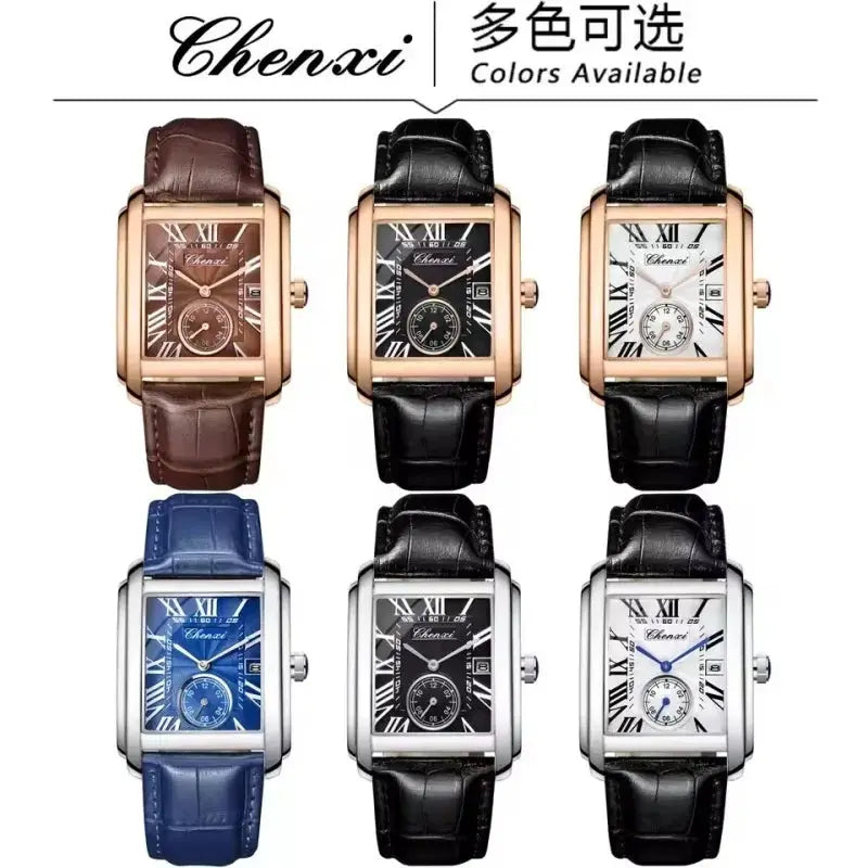 Chenxi 8216 Mens Watch With Alloy Case Leather Strap Waterproof Military Calendar Quartz Movement