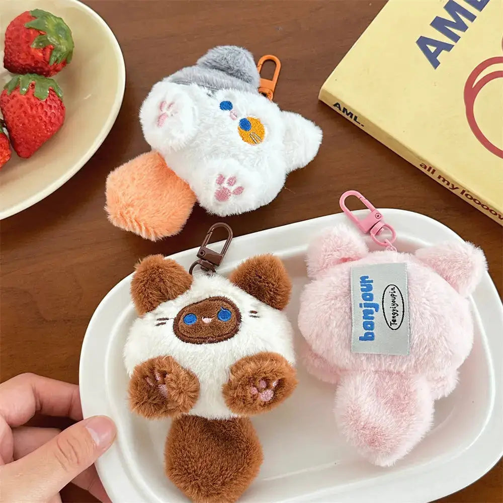 Cute Plush Cat Doll Pendant For Backpacks And Bags Soft Rabbit Fur Animal Charm Keychain Gift For Girls