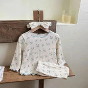 LittleLuxe Baby Floral Cotton Pajama Set With Lace Trim Long Sleeve Two Piece Sleepwear For Autumn