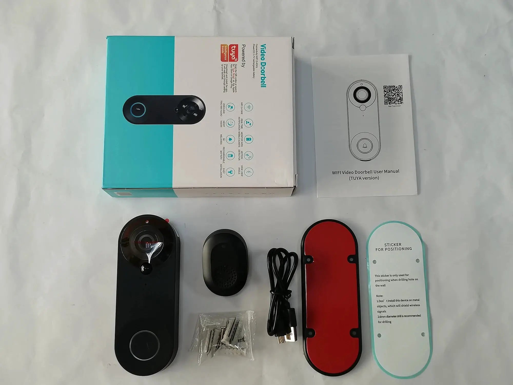 1080P wireless video doorbell kit by Simples Market with black doorbell unit and red/teal faceplates.