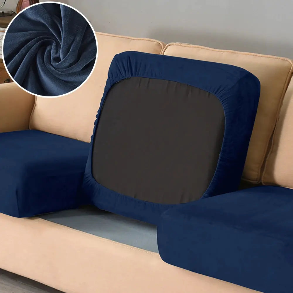 Blue velvet sofa slipcover by Simples Market, elastic, removable, pet-friendly