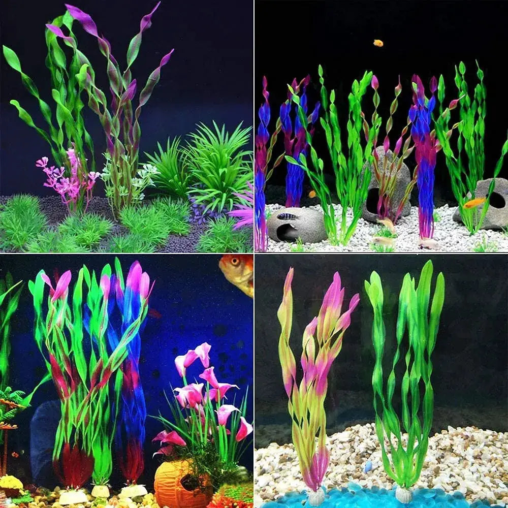 Five Or Ten Pieces Plastic Aquarium Plants Set For Fish Tank Decorations Artificial Seaweed And Water Grass Ceramic Base