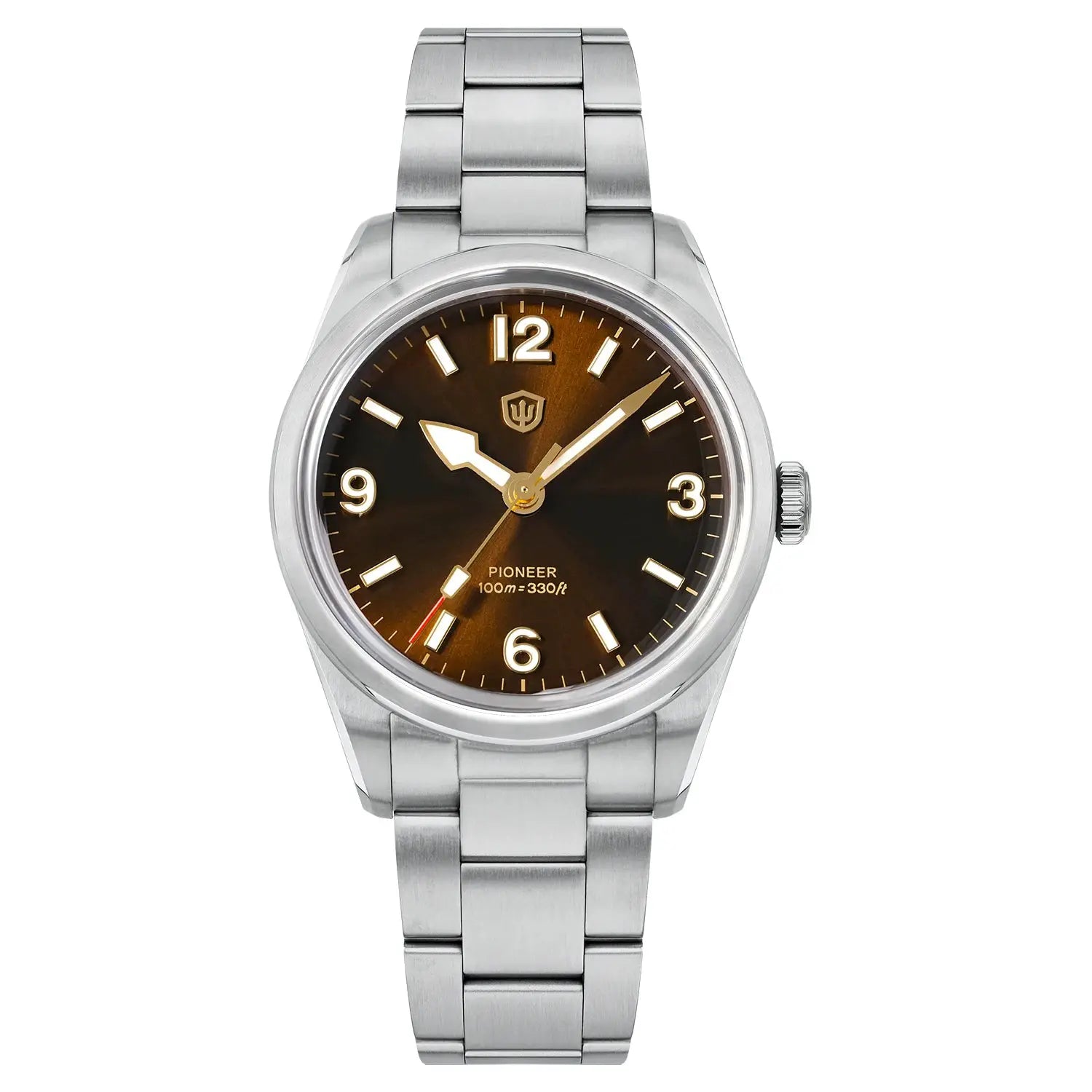 Watchdives WD1960S V2 stainless steel wristwatch with brown dial, gold-tone hands, sapphire crystal