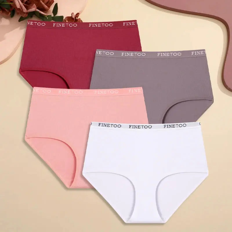 Simples Market 4Pcs high-waist cotton seamless panties set with FINETOO waistband, S-XXL