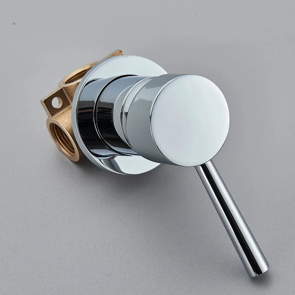 Chrome brass bathroom mixer tap valve with round control knob and concealed mounting