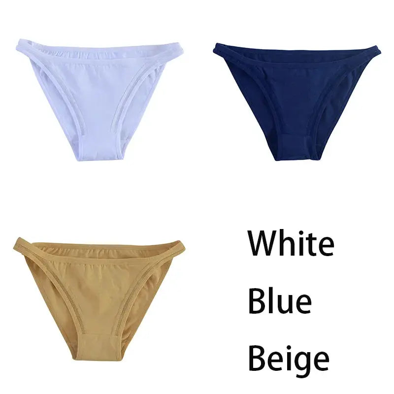 3-piece set women's cotton bikini briefs in white, blue, beige
