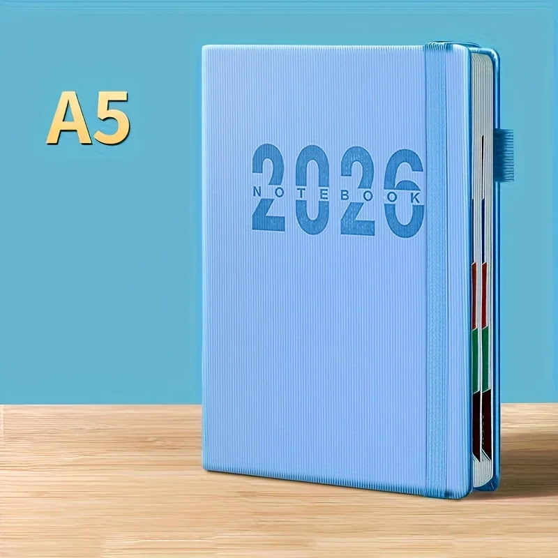 A5 blue 2026 calendar notebook with tabbed dividers
