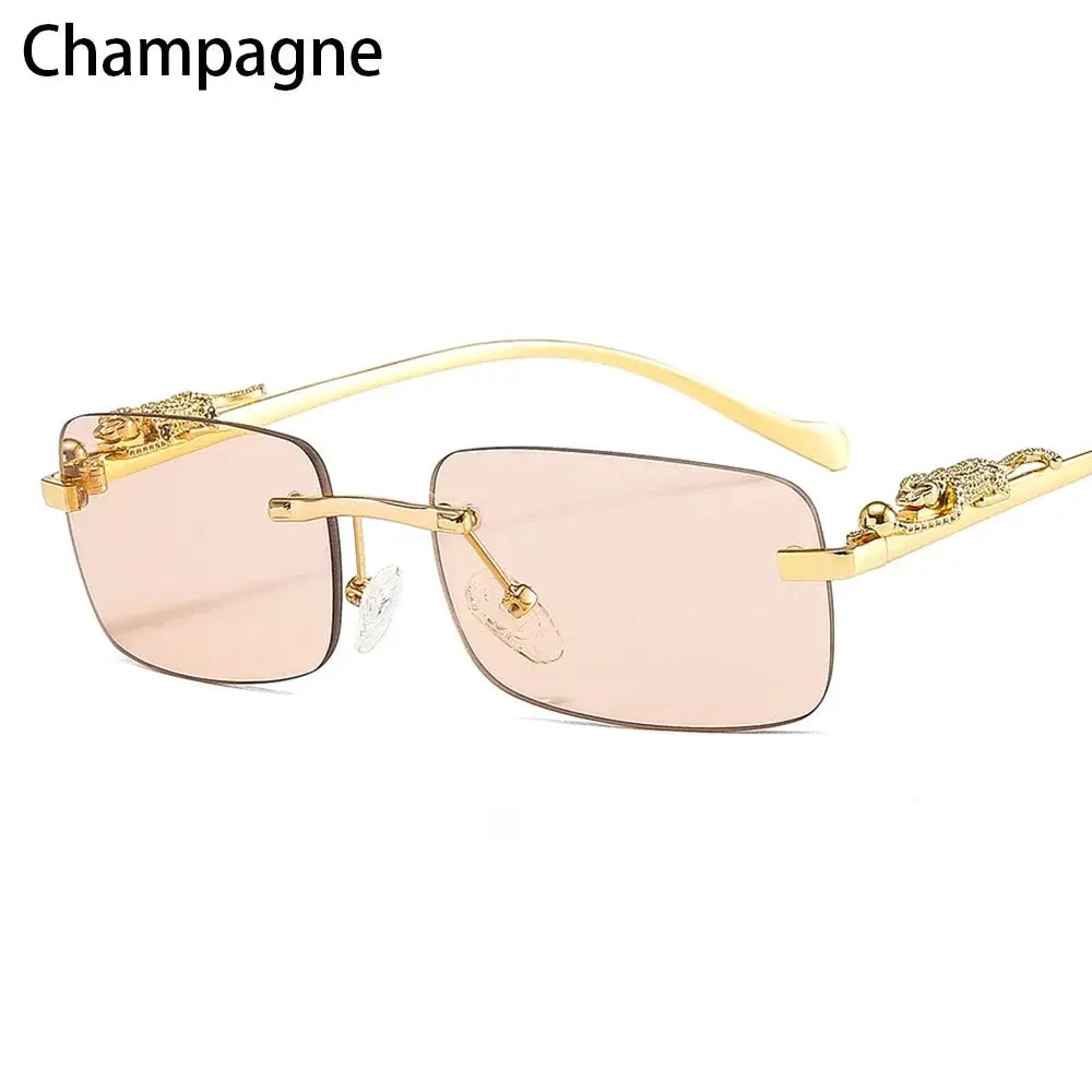 EliteLux Rimless Leopard Head Design Sunglasses Unisex Square Frame With UV Protection For Travel