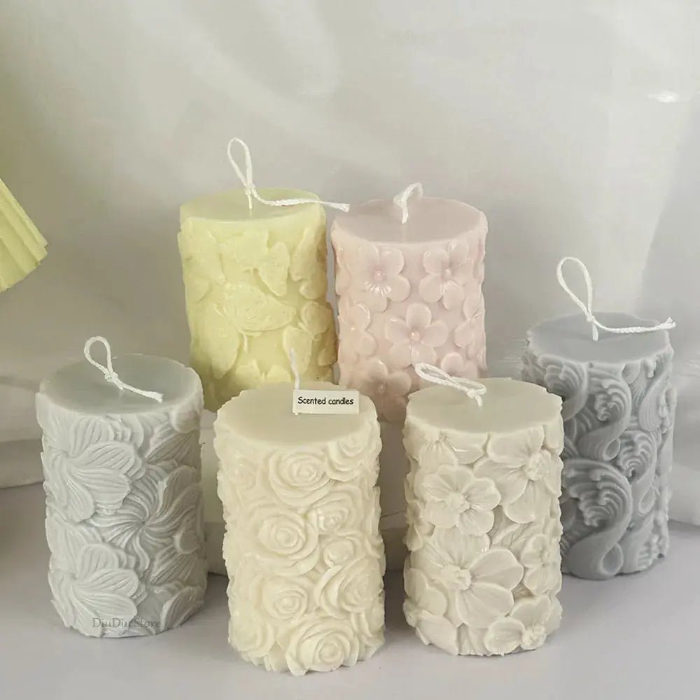 Flower Butterfly Columnar Silicone Candle Mold For DIY Waves Soap Resin Plaster Chocolate Molds Home Decor Gift - Simples Market