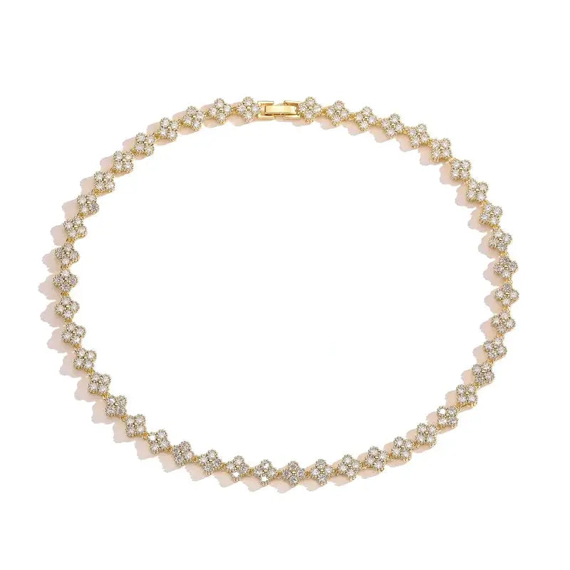 HECHENG AAAAA Brass 18K Gold Plated Flower Necklace And Bracelet Jewelry Set For Women Christmas Gift
