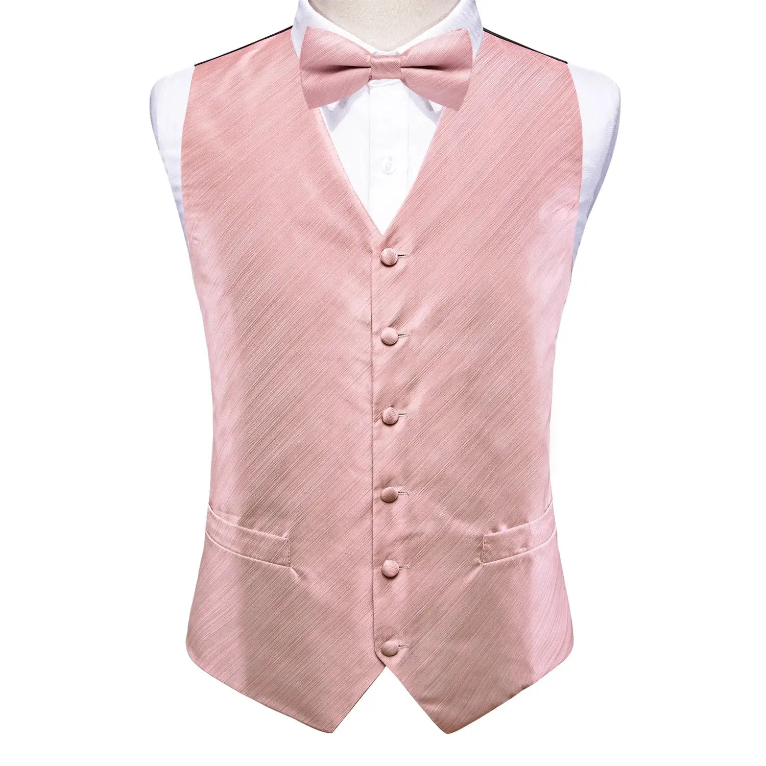 Mens pink satin waistcoat vest with bow tie from Simples Market