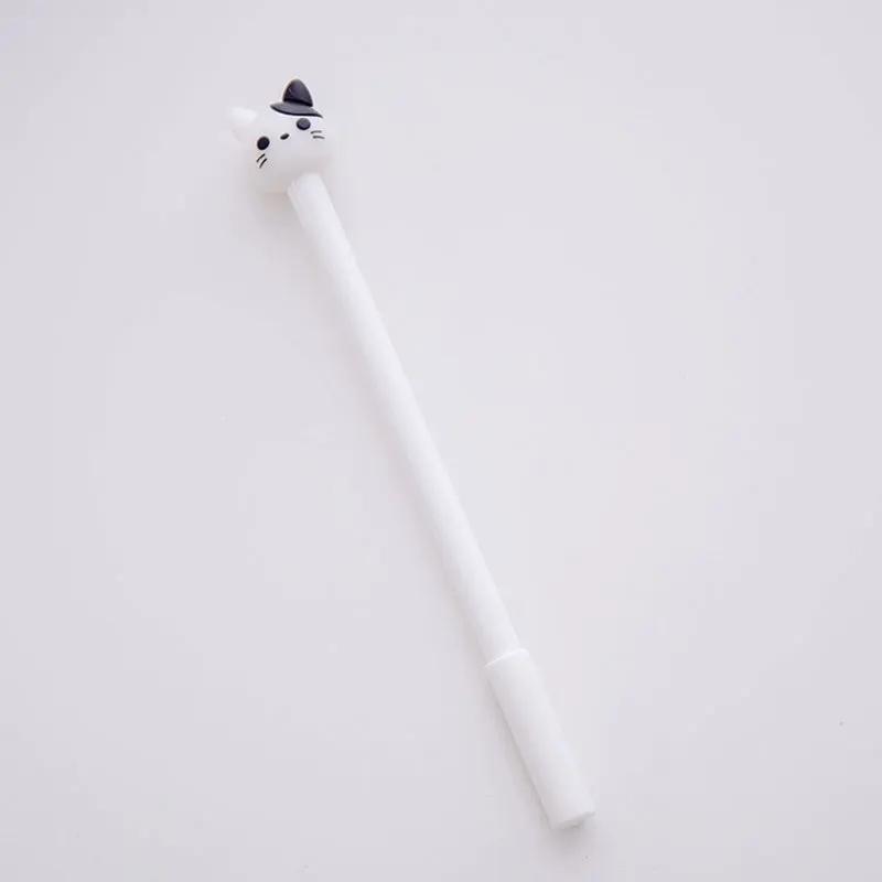 Kawaii cat gel signature pen with white body and cat head topper; black ink.